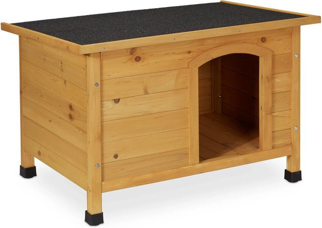 Wetterfeste Hundehütte aus Tannenholz von Relaxdays in Natur und Schwarz mit abnehmbarem Dach, B/T/H: 58 x 86 x 58 cm - Bild 1