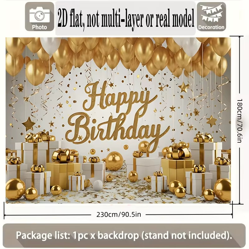 Luxuriöser 2D-Fotohintergrund aus Stoff in Gold für deine Geburtstags-Party-Dekoration - Bild 3