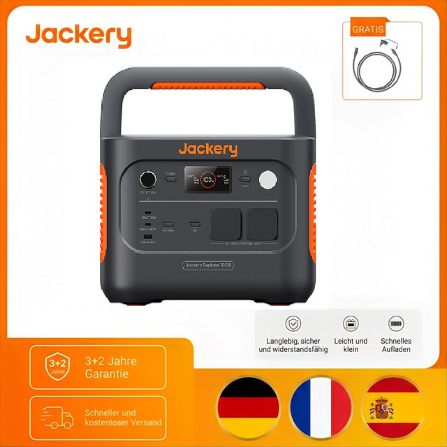 Jackery Explorer 1000 v2 Tragbare Powerstation mit 1070Wh LiFePO4 Akku, 1500W AC und USB-A/USB-C Anschlüssen, Schwarz/Orange - Bild 1