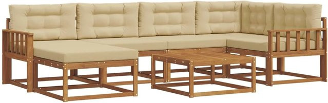 vidaXL Outdoor-Sofagarnitur 7-teilig aus Akazienholz mit Kissen in Natur und Beige - Bild 1