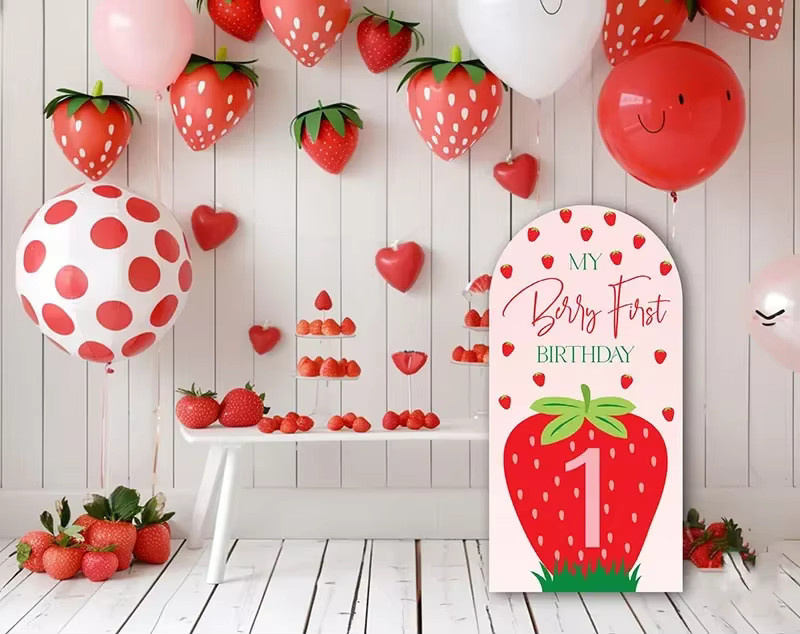 VIKAMA Party Hintergrund Wand mit Cartoon Erdbeere und Polka Dot Print für Geburtstage, Hochzeiten und Dekorationen - Bild 2