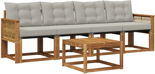 vidaXL Outdoor-Sofagarnitur aus Akazienholz mit Textilene und Kissen in Grau und Natur - Bild 1