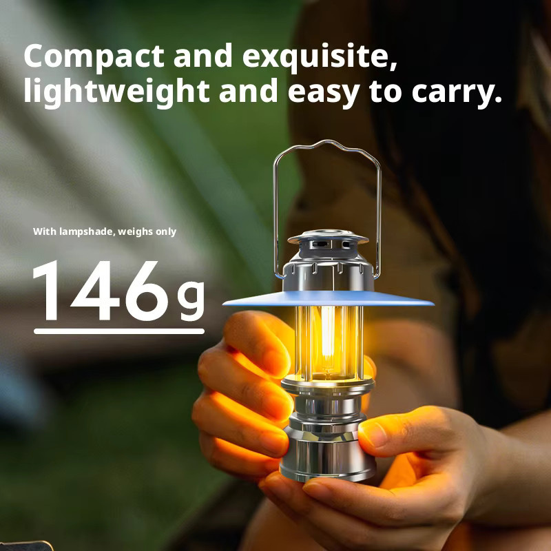 XIWANGFIRE Outdoor Vintage LED Campinglaterne in Silber mit Akku und warmweißem Licht - Bild 3