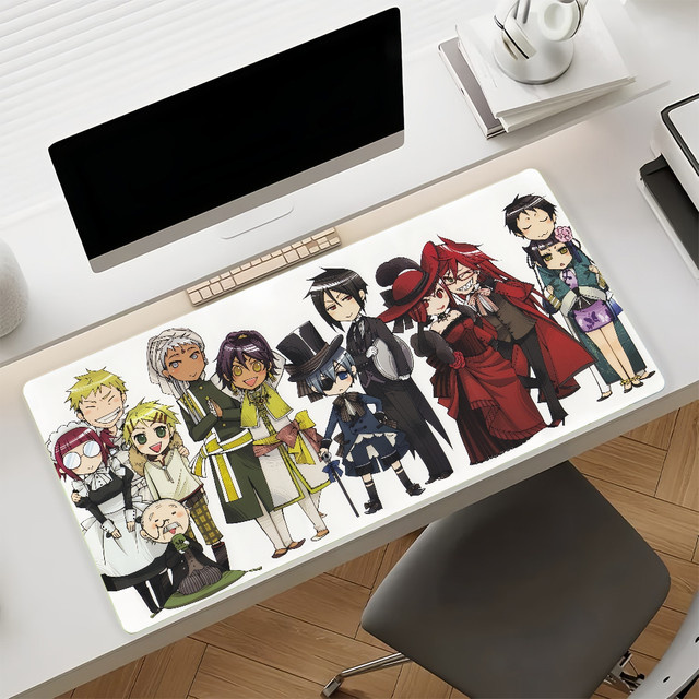 Anime Black B-Butler Mauspad in Schwarz und Multicolour, große rutschfeste und wasserdichte Tastaturunterlage mit genähtem Rand für Gaming und Büro - Bild 1