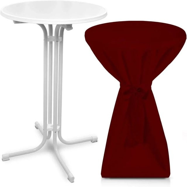 Beautissu Bellini Stehtisch Weiß mit Premium Stehtischhusse Bordeaux Durchmesser: 70 cm - Bild 1