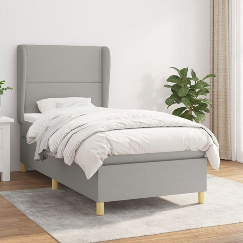 vidaxl Boxspringbett mit Matratze in Grau und Weiß aus Stoff, B/B: 90 x 200 cm - Bild 1