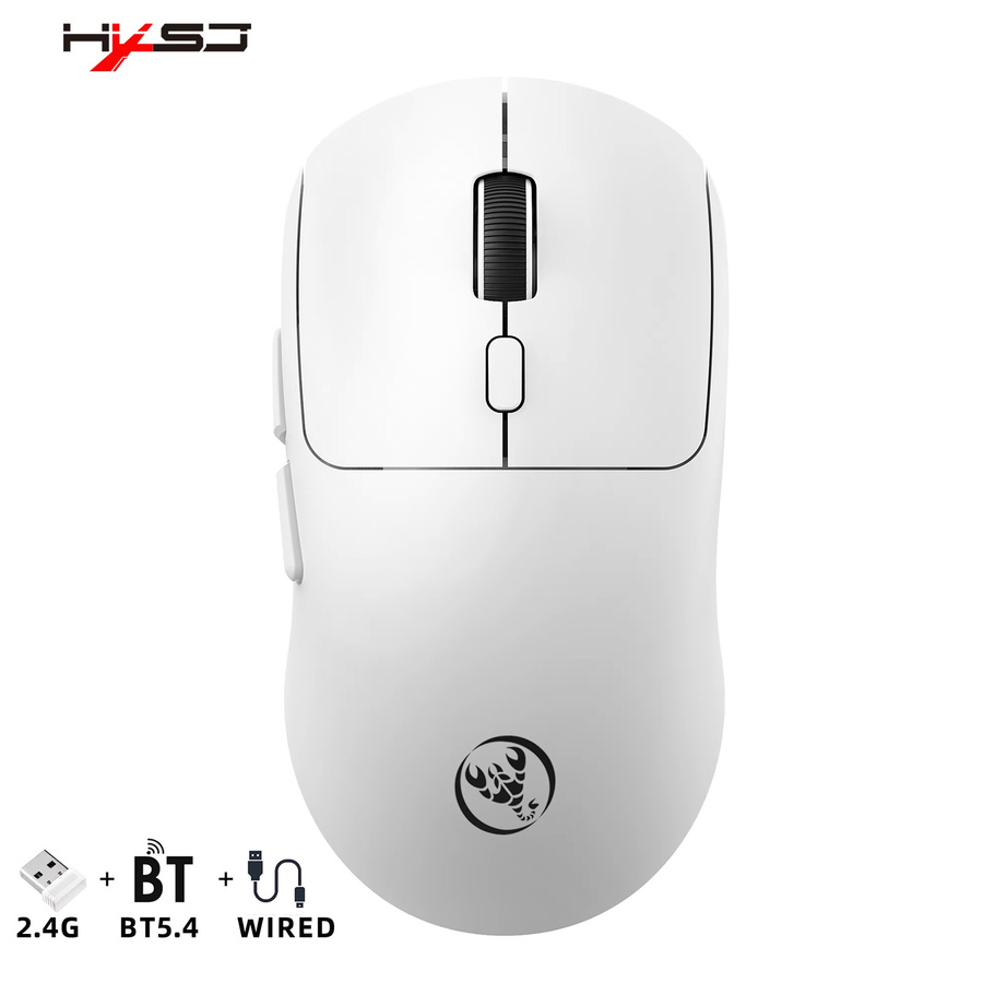 HXSJ Wireless E-Sports Gamer-Maus in Weiß mit Bluetooth 5.4, 6-Tasten und 6400 CPI für Desktop und Notebook - Bild 3