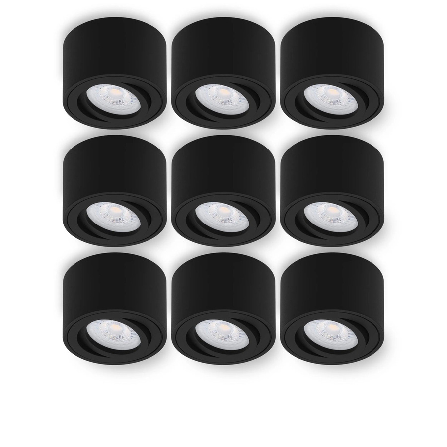 Oktaplex 9er Set Lile S Alu Aufbauspots in Schwarz mit schwenkbaren LED-Modulen, Warmweiß 3000K - Bild 2