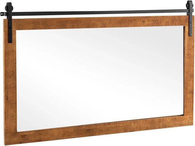 Costway Rechteckiger Wandspiegel im Landhausstil mit Holzrahmen in Braun, Breite: 100 cm, Höhe: 66 cm - Bild 1