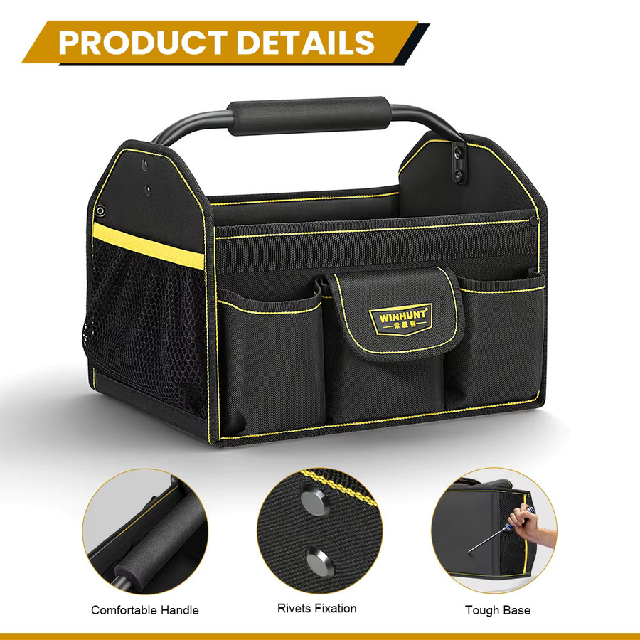 WINHUNT Werkzeugtasche aus Stahl in Schwarz mit 10 Taschen und breiter Öffnung zur Organisation deiner Werkzeuge - Bild 4