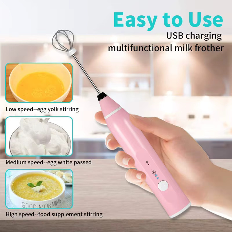 XIADYINJIA Elektrischer Milch- und Kaffeemixer, Wiederaufladbarer Kabelloser 3-Gang-Eierschläger für Latte-Schaum in Schwarz - Bild 2