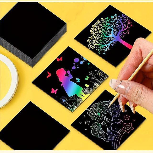100 Stück Regenbogen Scratch-Off Mini-Kunst-Haftnotizen in Multicolour aus Papier - Bild 1