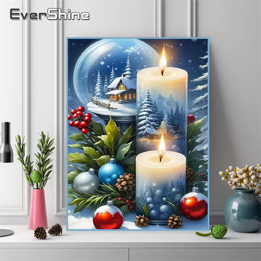 EverShine Diamant-Malerei Winter-Schneeszene mit Haus und Kerze, Mosaik-Wandkunst in Multicolour, B/H: 30 x 30 cm - Bild 3