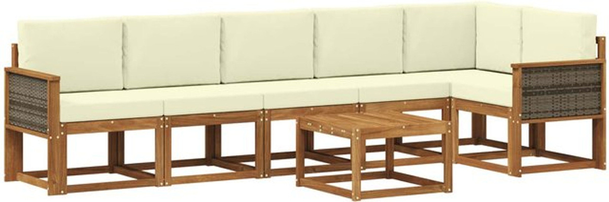 7-teilige Outdoor-Sofagarnitur aus Akazie Massivholz mit Kissen in Natur und Creme von vidaxl - Bild 1