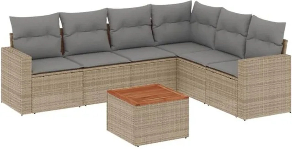 7-teilige Garten-Sofagarnitur mit Kissen aus Polyrattan in Beige von vidaxl - Bild 1