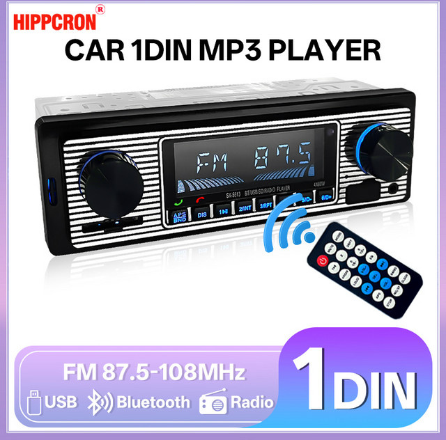 HIPPCRON 1 DIN Autoradio Stereo MP3 Multimedia Player mit Bluetooth, USB, SD-Karte und AUX in Schwarz - Bild 1