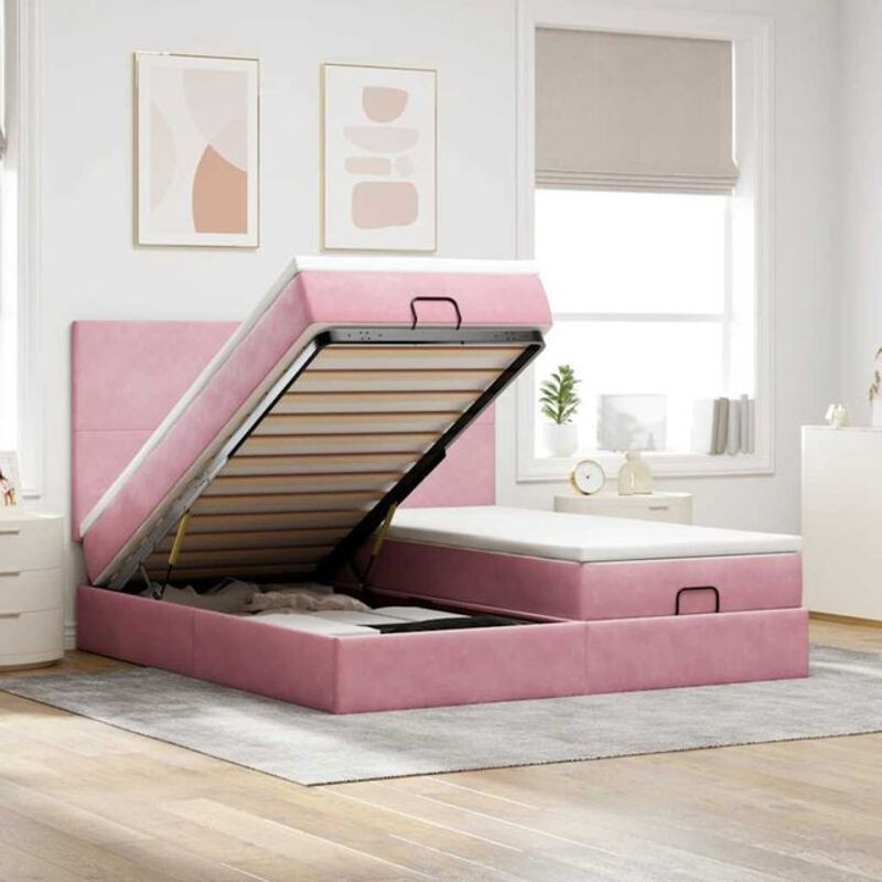 Vidaxl Ottoman Polsterbett mit Matratze und LED in Rosa aus Samt, B/T/H: 160 x 200 x 128 cm - Bild 1
