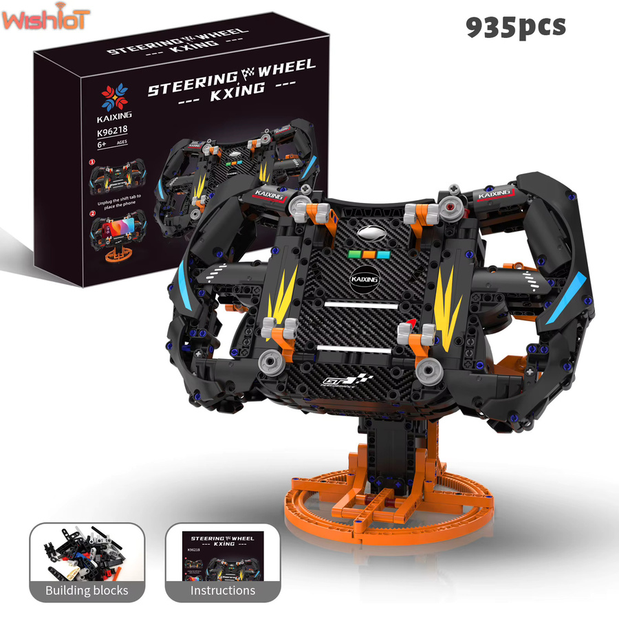 Wishiot Racing Simulation Baustein-Set mit Handy-Halterung und Lenkrad, 935 Teile, Mehrfarbig - Bild 6