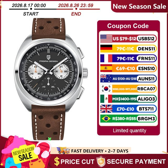 PAGANI DESIGN Chronograph Armbanduhr, Quarz, Edelstahl, Leder, Herren - Bild 1