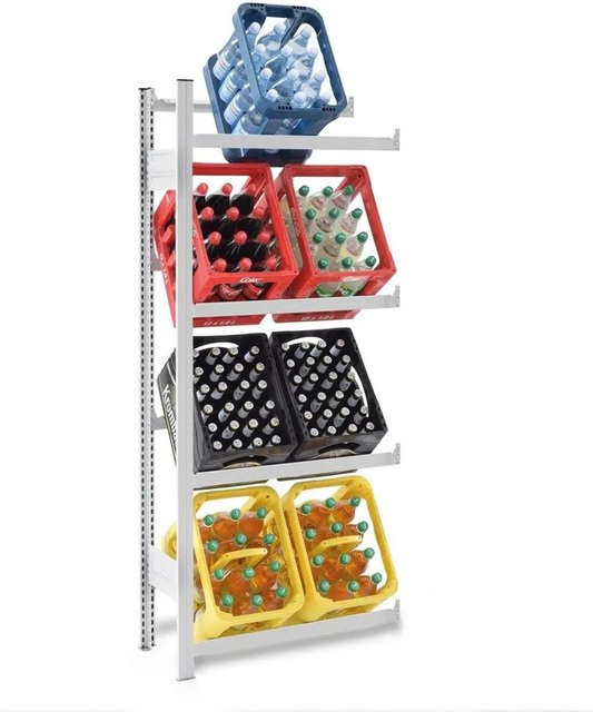 PROREGAL Getränkekistenregal Stecksystem T-Profil in Lichtgrau, H x B x T: 175 x 75 x 30 cm, 4 Ebenen mit 100 kg Fachlast für 8 Getränkekisten - Bild 1