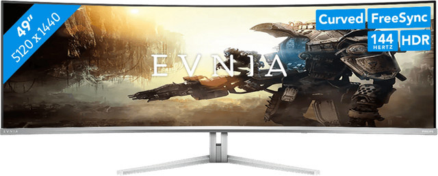 Philips Evnia 49M2C8900L QD-OLED Gaming-Monitor in Weiß und Silber mit QHD 1440p, 144 Hz und HDMI, DisplayPort, USB-C - Bild 1