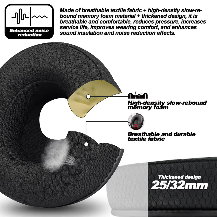 OME OH MY EAR Ersatz-Ohrpolster aus Mesh-Tuch und Memory Foam für Pioneer HDJ X7, X5, X10 und 2000DJ in Schwarz oder Weiß - Bild 2