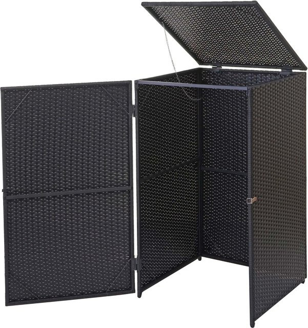 Proregal Mülltonnenverkleidung aus Poly-Rattan und Stahl in Schwarz für 120L Mülltonnen, H x B x T: 110 x 65 x 66 cm - Bild 1
