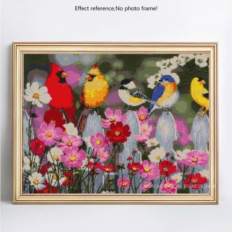 FIYO Diamond Painting Set mit runden Strasssteinen, Motiv Tiere, Vögel und Blumen, Mehrfarbig, B/H: 30 x 30 cm - Bild 1