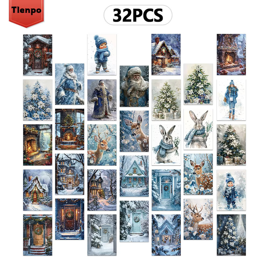 32 Weihnachtsszenen-Postkarten in Blau und Multicolour aus hochwertigem Papier mit hochauflösendem Druck - Bild 5