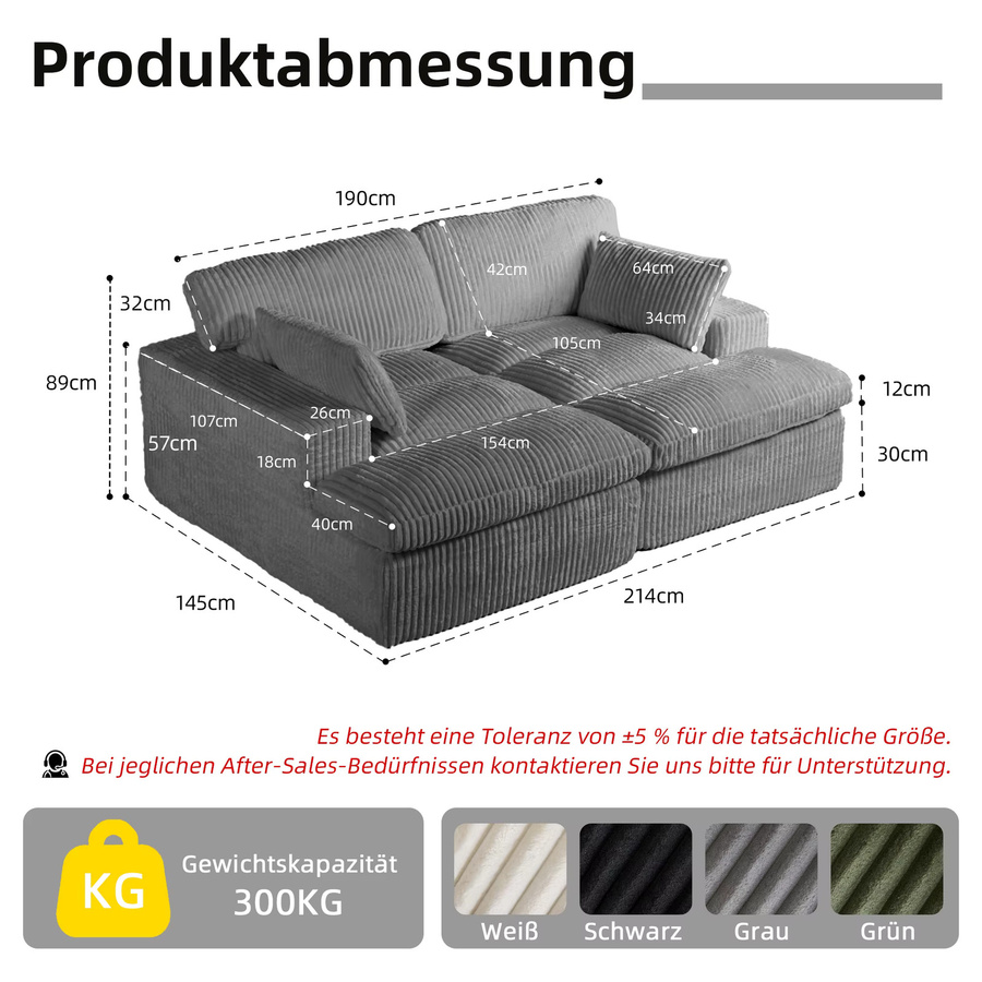 Vankel 2-in-1 Click-Clack Schlafsofa aus grauem Cord mit passenden Streukissen - Bild 4