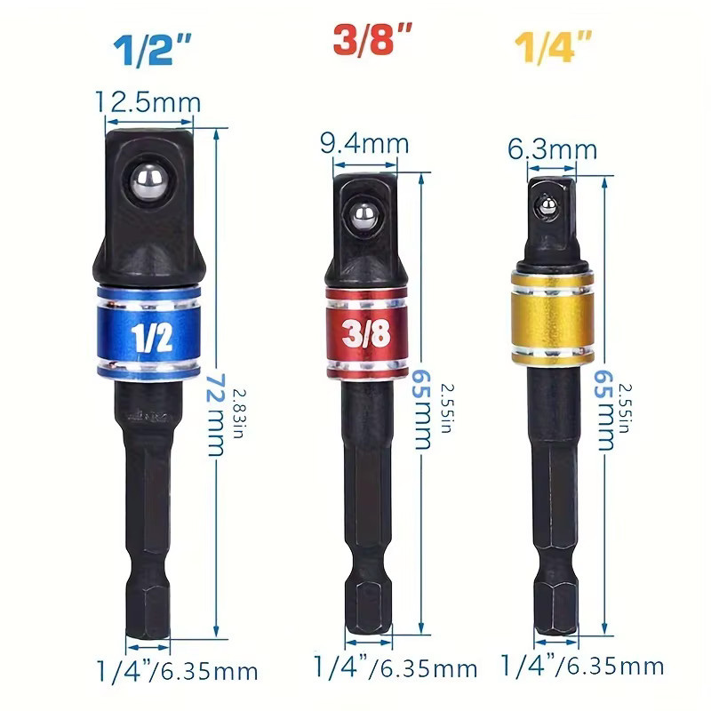 Steckschlüssel-Adapter-Set aus Stahl in Schlagqualität mit Sechskantschaft auf Vierkant-Steckschlüsselbohrer für Reparaturen zu Hause - Bild 2