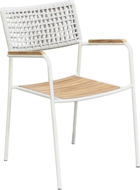 Garden Pleasure Stapelstuhl Carmel aus lackiertem Stahl mit Armlehnen, 4er Set, Braun-Weiß - Bild 1