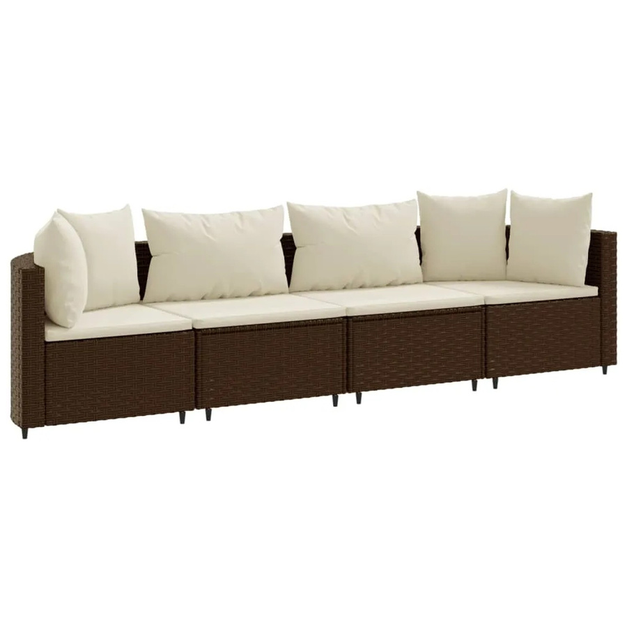 vidaXL 4-tlg Garten-Sofagarnitur in L-Form aus braunem Poly-Rattan mit cremeweißen Kissen - Bild 2