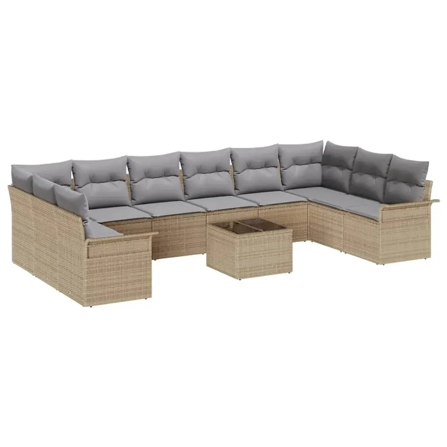 vidaXL Garten-Sofa-Set aus Poly-Rattan in U-Form, 11-teiliges Lounge-Set mit Kissen in Beige-Grau - Bild 2