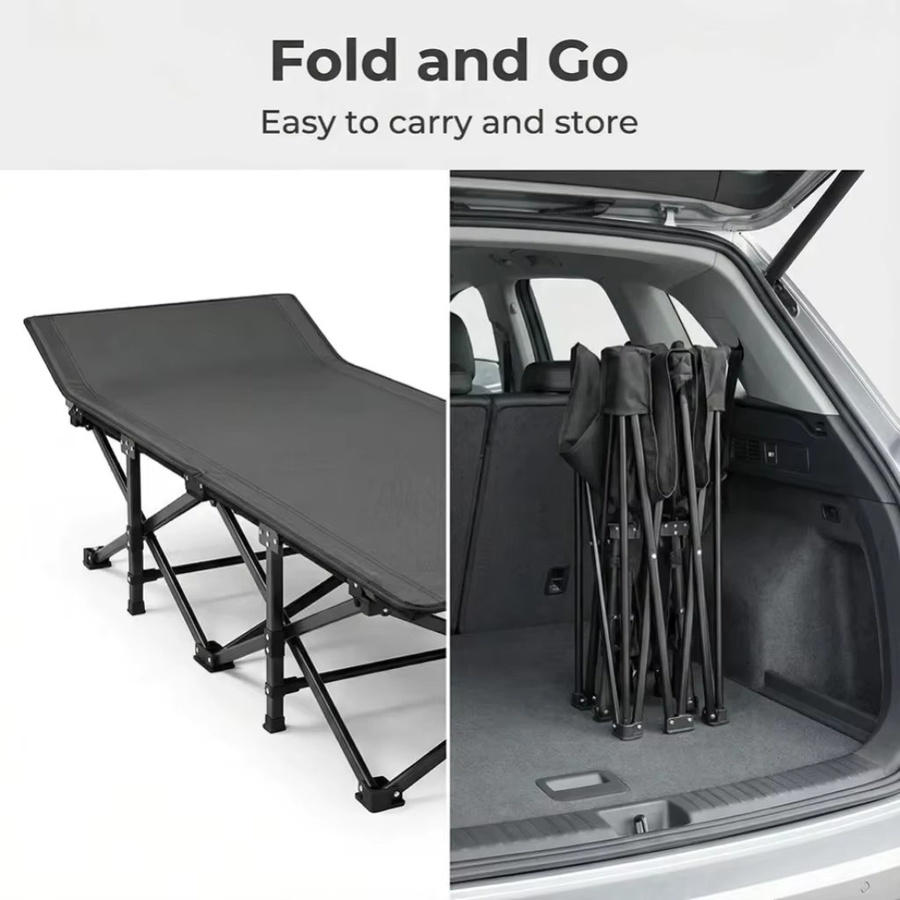 MDUG Tragbares Klappbett in Schwarz, hochbelastbares Gästebett aus Metall mit ergonomischem Komfort für Zuhause, Büro oder Camping - Bild 3