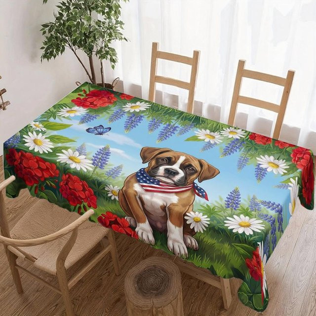 JINGYUE Pet Rechteckige Tischdecke mit Unabhängigkeitstag-Motiv, Wasserdicht und Waschbar, Mehrfarbig, B x T: 140 x 140 cm - Bild 1