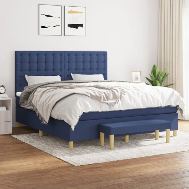 Vidaxl Boxspringbett mit Matratze aus Stoff in Blau, Modernes Polsterbett B/T/H: 160 x 200 x 128 cm - Bild 1
