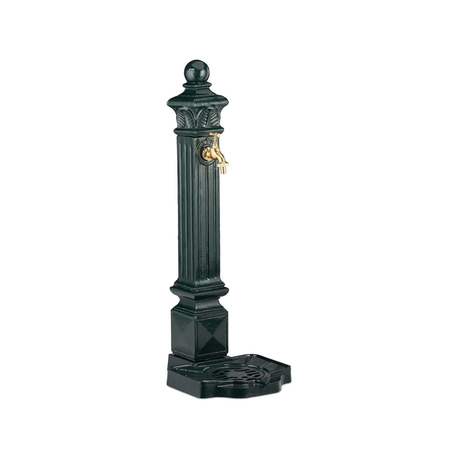 Relaxdays Standbrunnen aus Aluminium-Guss in Dunkelgrün Gold Antik mit Wasserhahn, Höhe: 80 cm, Breite: 28 cm, Tiefe: 32 cm - Bild 2