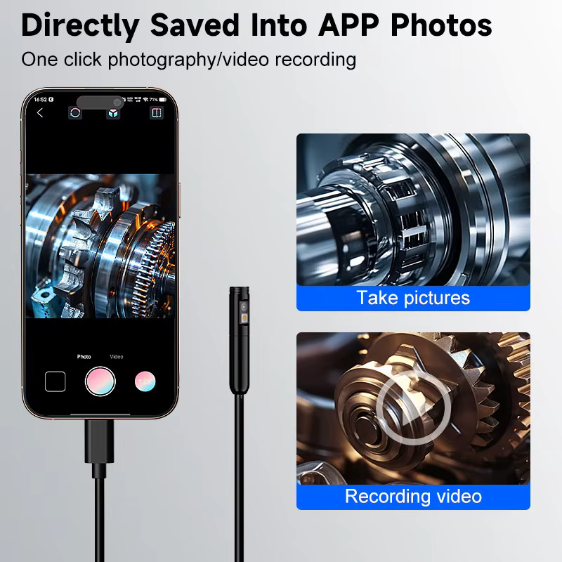 ILIHOME Industrie-Endoskop mit Typ-C und Micro-USB, Wasserdichte Boreskop-Sonde mit LED für iPhone und Android, Schwarz - Bild 4
