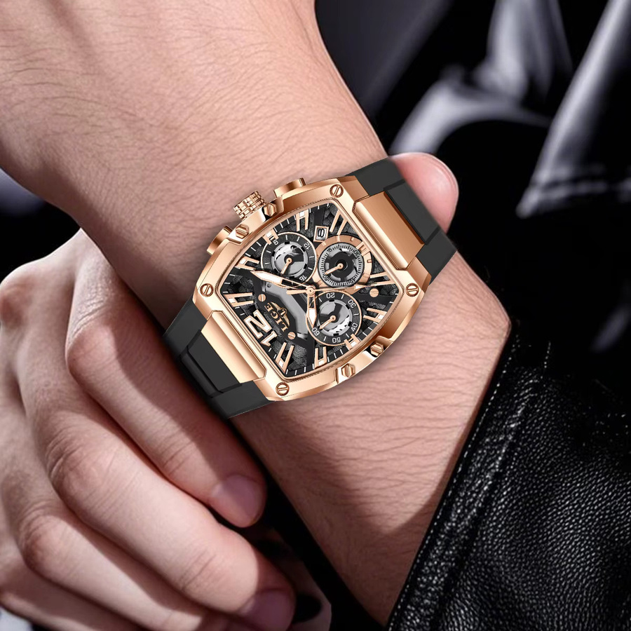 LIGE Armbanduhr Quarz, Silikon, Schwarz, Roségold, Herren - Bild 4