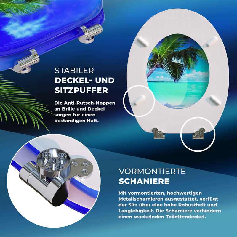 Casaria Toilettensitz Strand mit Absenkautomatik, rund, blau/mehrfarbig, Kunststoff - Bild 5