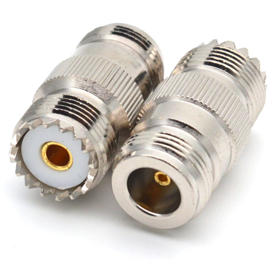 N-Typ Buchse zu UHF SO239 PL-259 RF Koaxial Adapter gerade aus Messing Kupfer in Silber - Bild 2