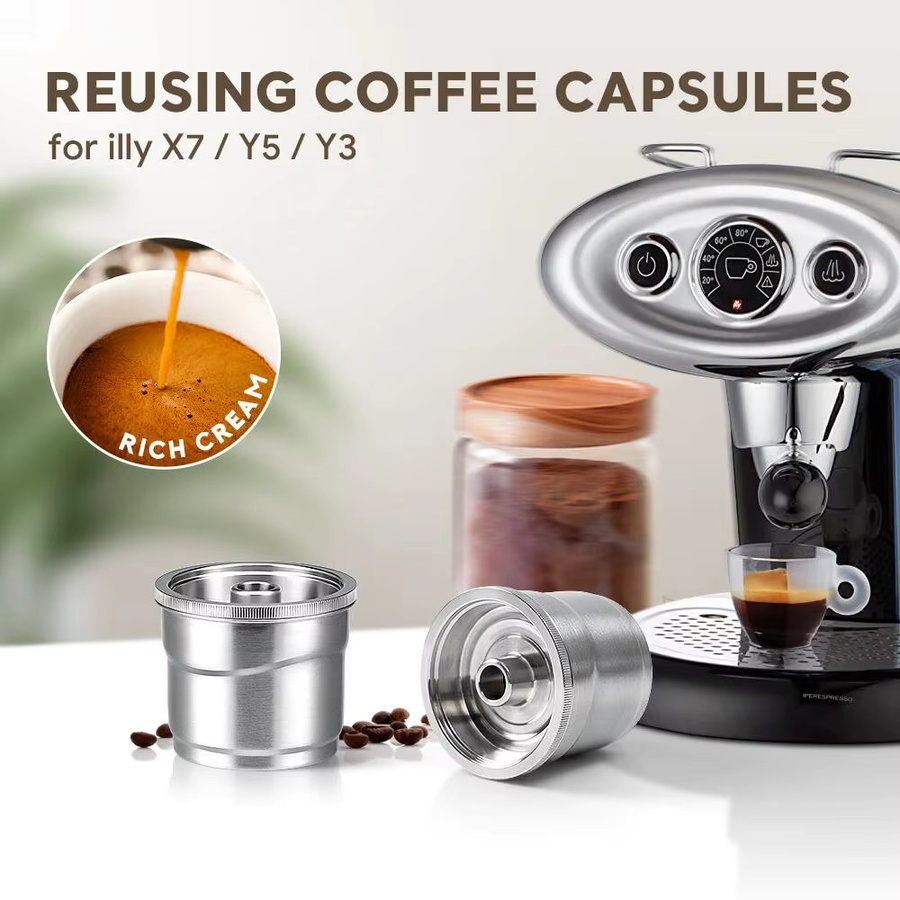 i Cafilas Wiederverwendbare Edelstahl Kaffeekapseln für Illy X7 Y3 Y5, nachfüllbare Espresso-Pods in Silber - Bild 3