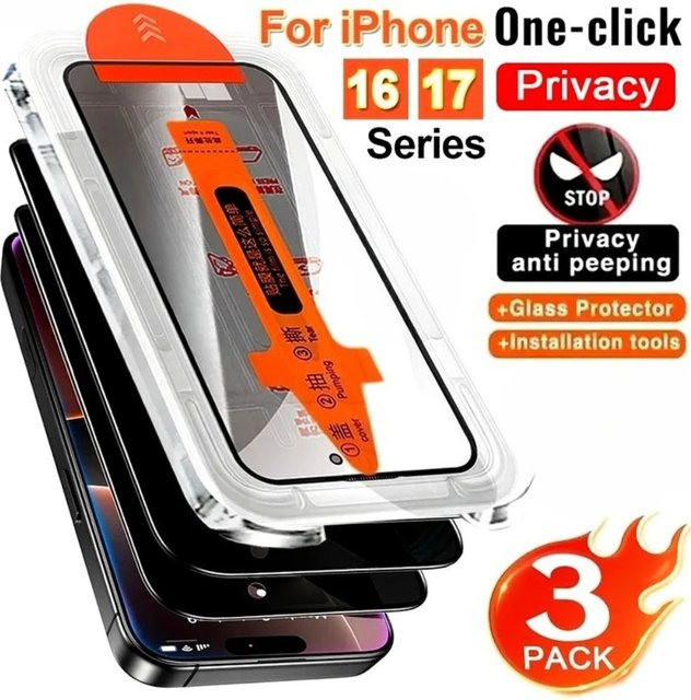 3er-Set Anti-Spy Vollbildschutzglas für Apple iPhone 17 16 15 14 13 Pro Max 17 Air 16e 15 14 Plus 12 11 Pro XR XS in Transparent - Bild 1