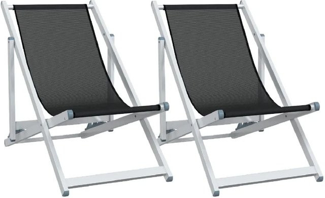 2er Set vidaXL Strandstühle klappbar aus Aluminium und Textilene in Schwarz - Bild 1