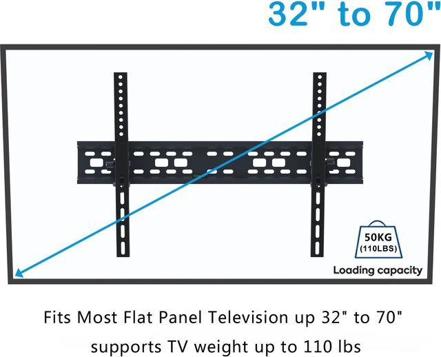BEISHI LED-LCD-TV-Wandhalterung für 32–70 Zoll, universell geneigt und verstellbar, Farbe: Schwarz, VESA: 600 x 400 mm - Bild 1