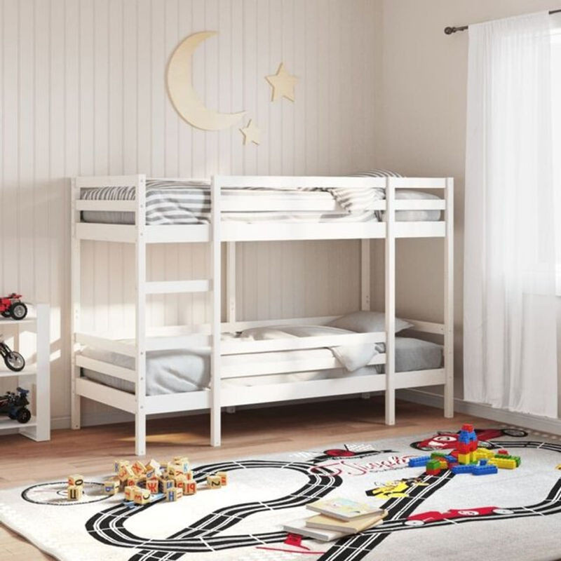 Vidaxl Etagenbett aus Massivholz Kiefer in Weiß im Landhausstil, B/T/H: 190 x 75 x 142 cm - Bild 1