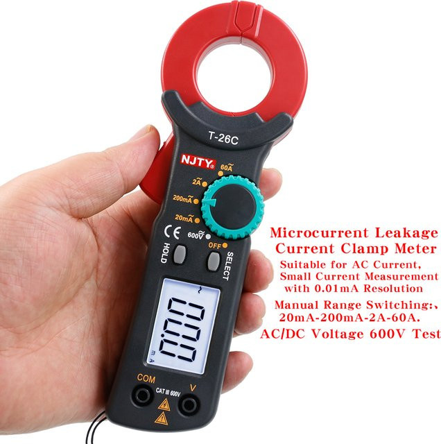 NJTY T26 Elektriker-Leckstrom-Zangenmessgerät zur Mikrostrommessung in Rot (mA, μA) - Bild 1
