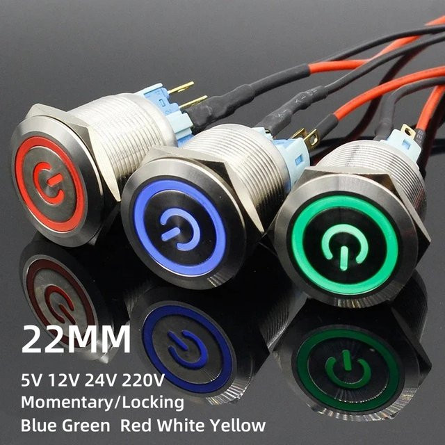 ELECAPITAL LED Druckknopf Schalter aus Edelstahl mit grünem Licht, wasserdicht, 22mm, für Auto und Motorrad, 5V 12V 24V - Bild 1
