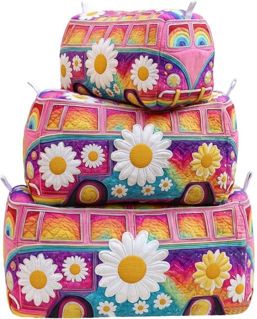 ElongPaoXiao Gestepptes multifunktionales Aufbewahrungstaschen-Set in Grau mit Blumen- und Naturmustern für Kosmetik und Accessoires, Größe M - Bild 1